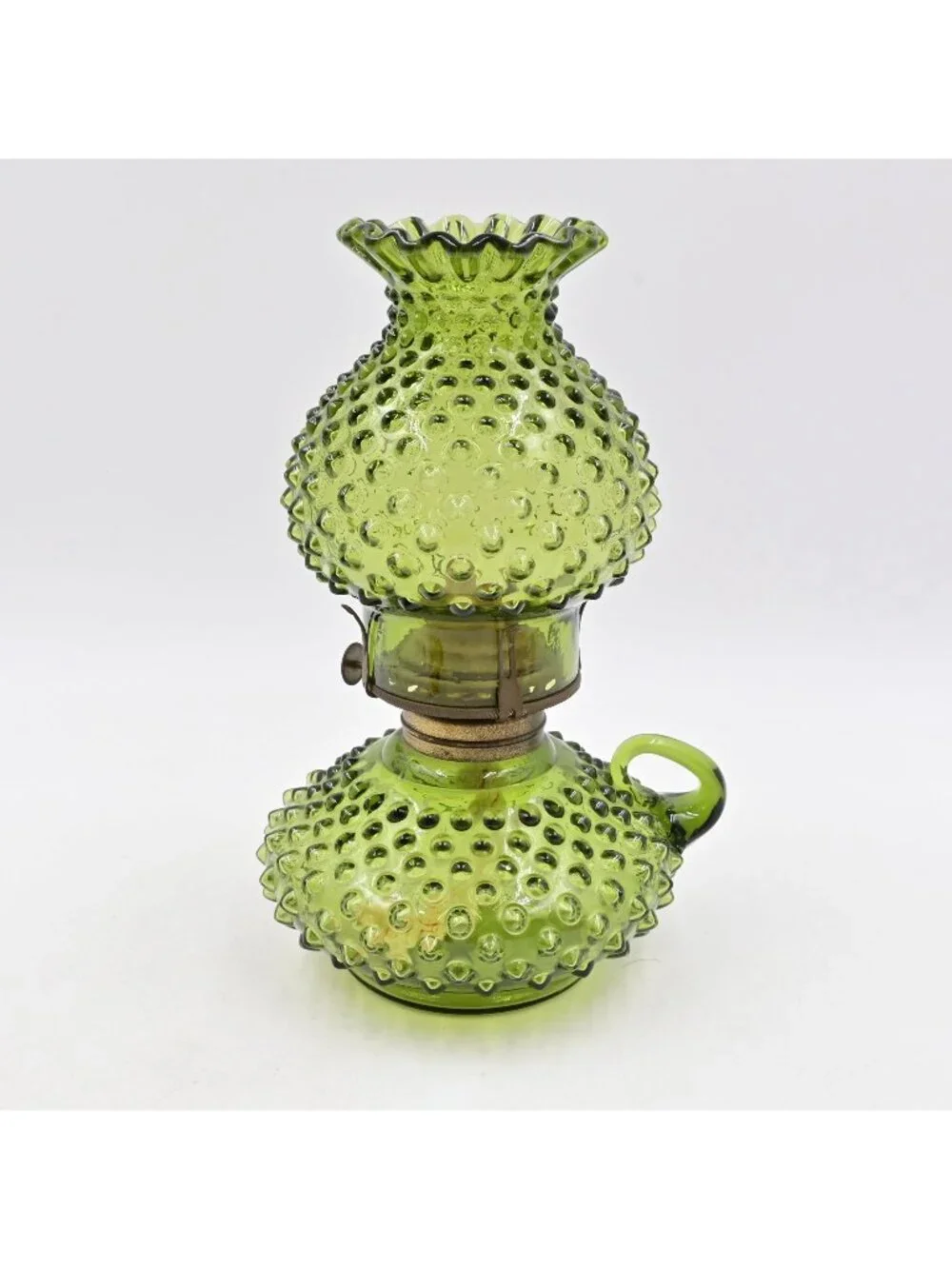 Fenton Colonial Hobnail Courting Oil Lamp Finger Loop Kerosene